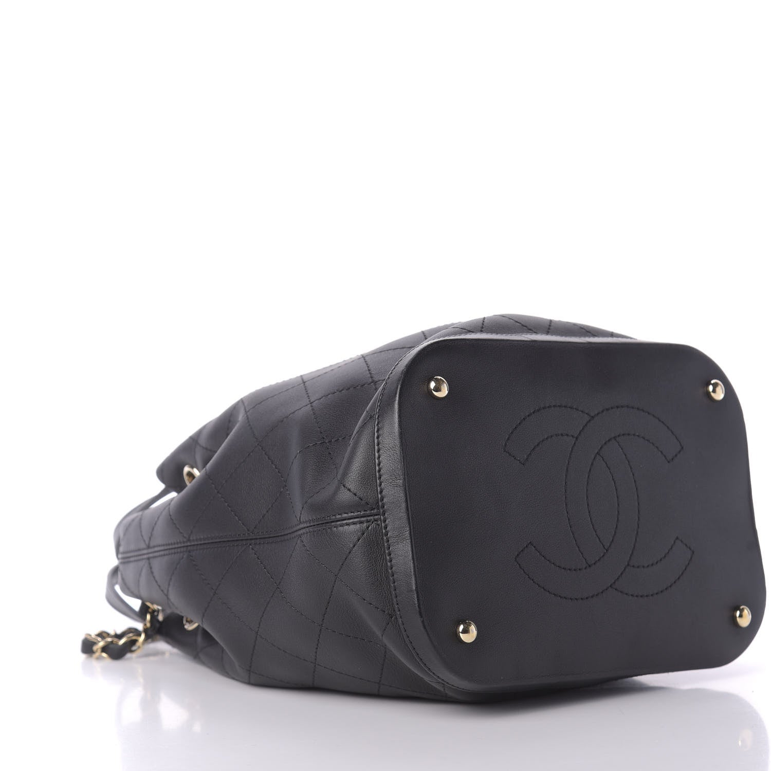 Chanel Calfskin Stitched Chain Top Handle Bucket Bag Black 7 of 11