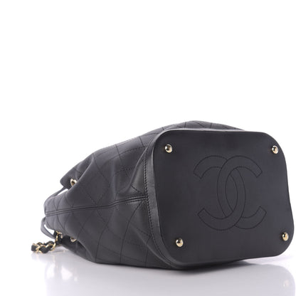 Chanel Calfskin Stitched Chain Top Handle Bucket Bag Black 7 of 11