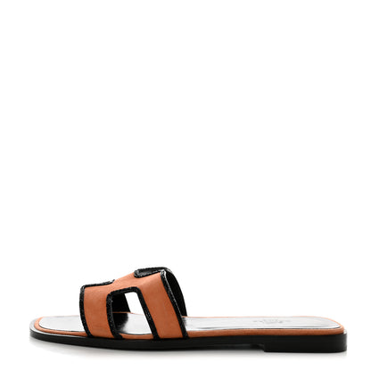 Hermes Suede Goatskin Crystal Oran Sandals 37.5 Rose Bubinga Black 1 of 10