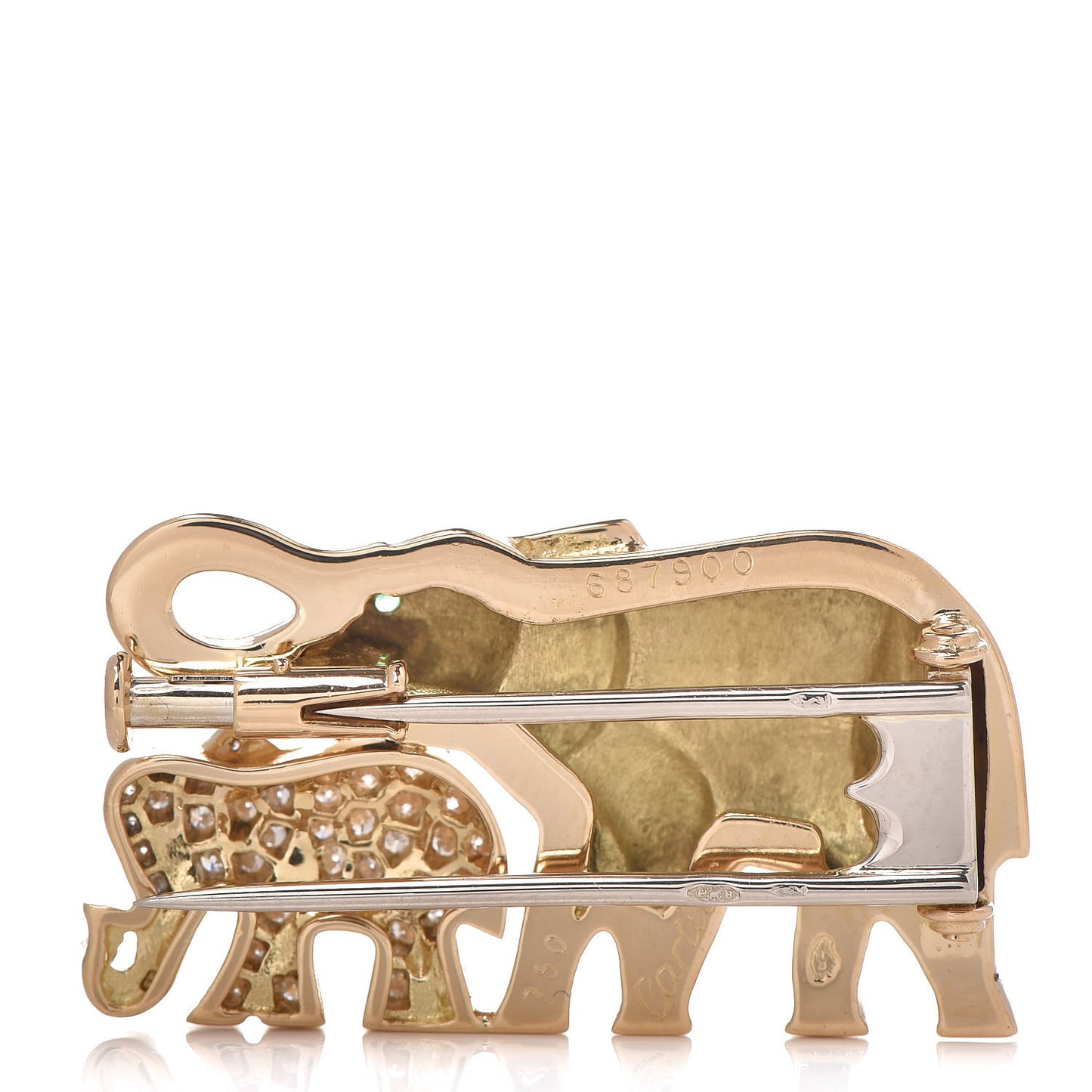 18K Yellow Gold Diamond Emerald Elephant Pin Brooch