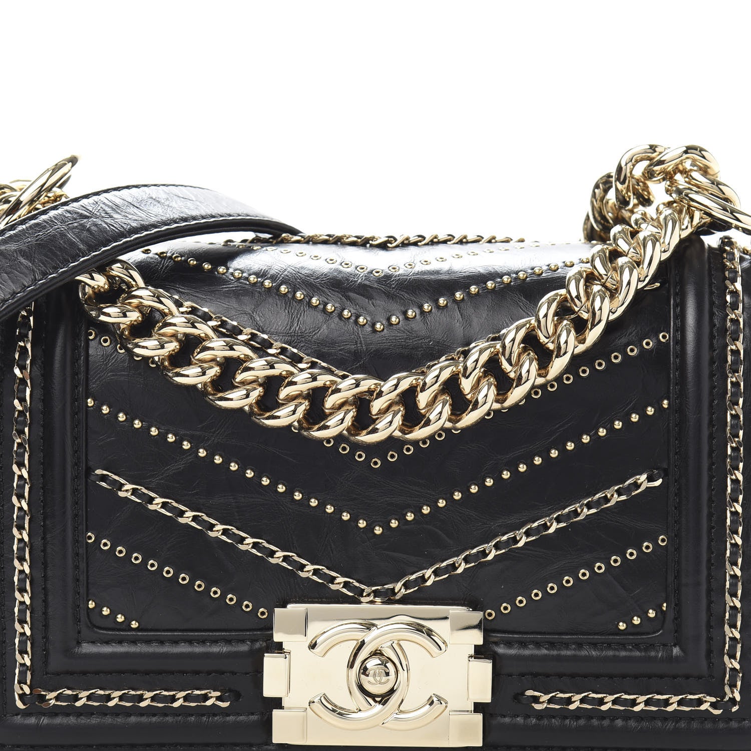 Chanel Calfskin Crystal Studded Chevron Small Boy Flap Black 11 of 12