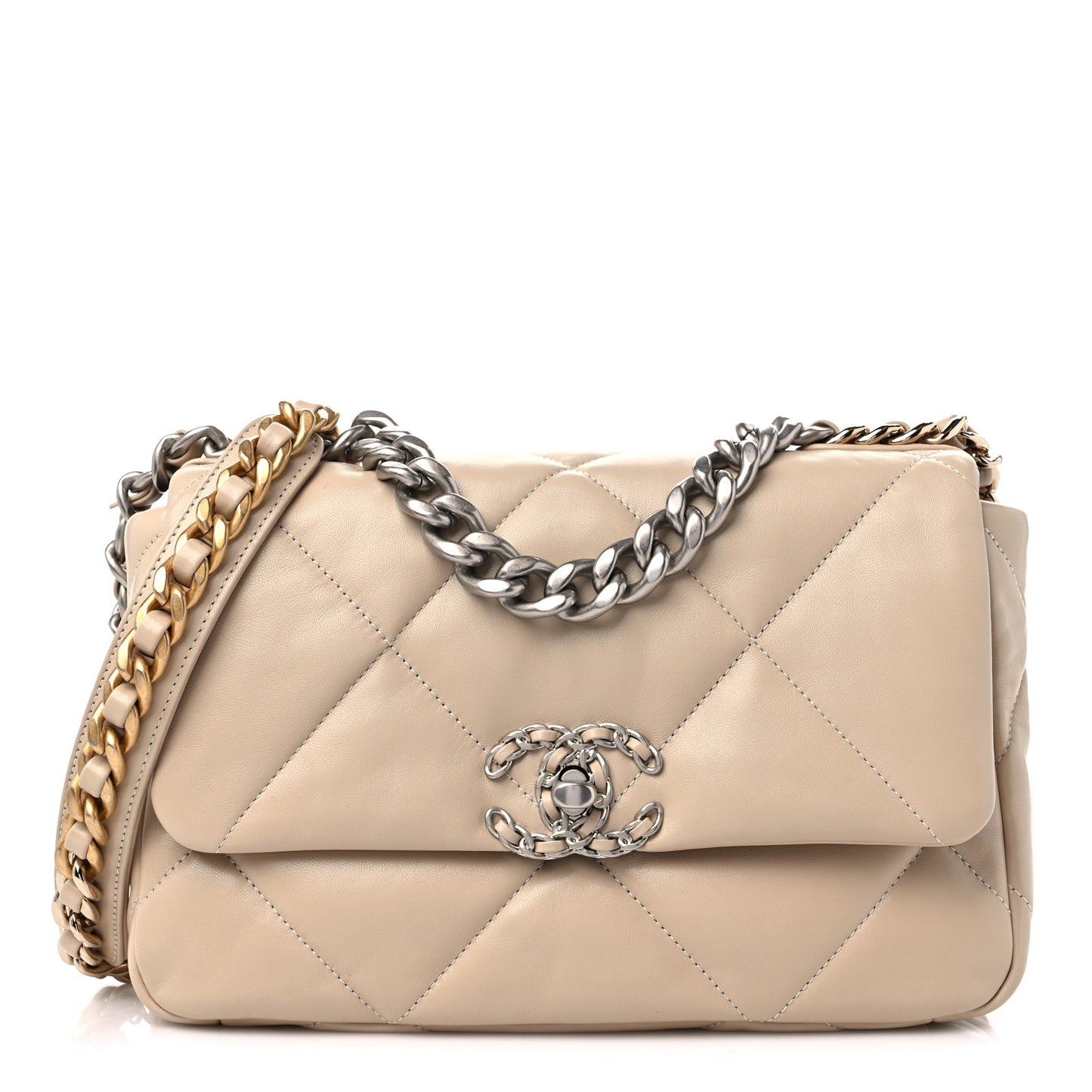 Lambskin Quilted Medium Chanel 19 Flap Light Beige
