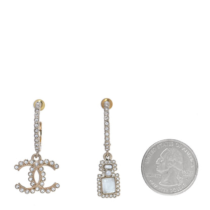 Chanel Crystal Pearl CC Perfume Bottle Drop Hoop Earrings Gold 2 of 6