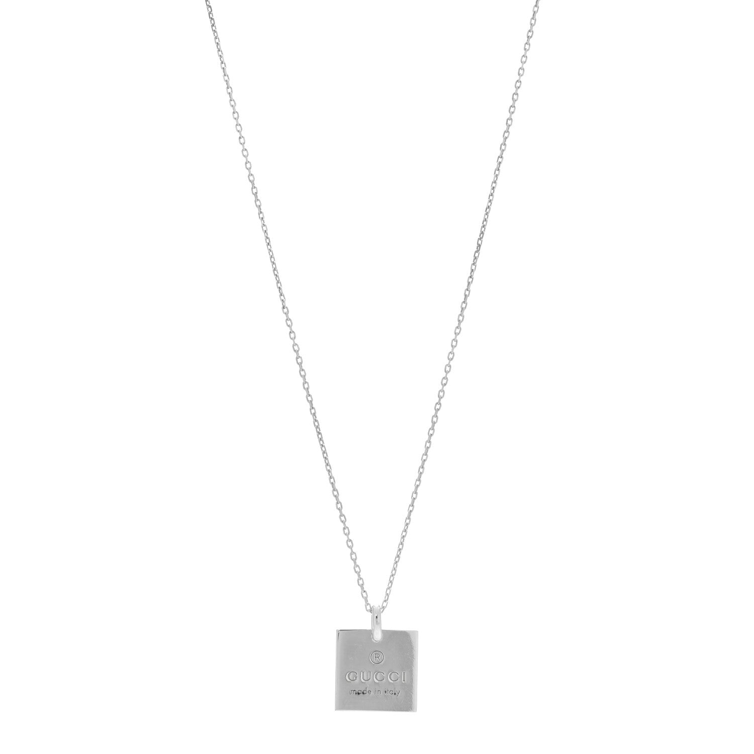 Gucci Sterling Silver Trademark Logo Square Pendant Necklace 1 of 5