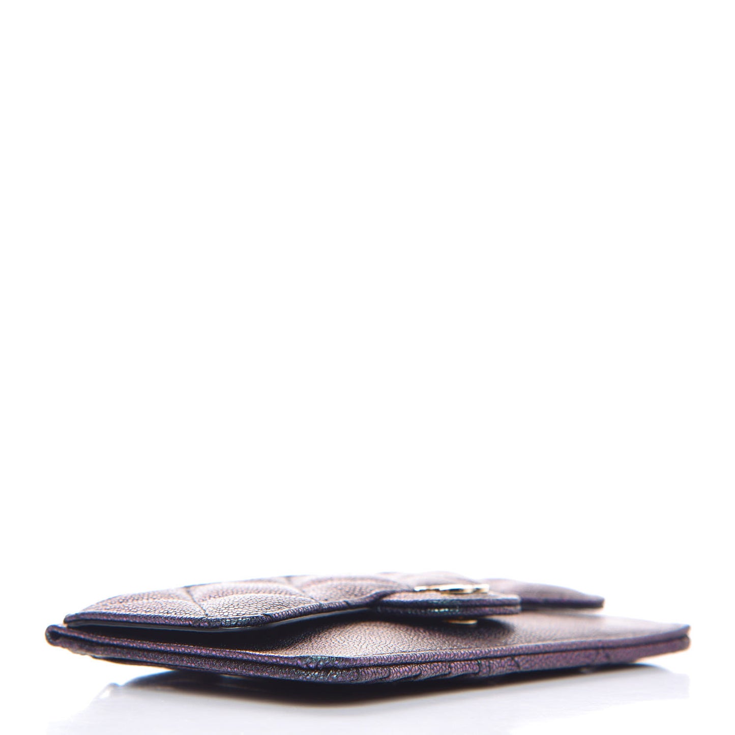Iridescent Caviar Quilted Flap Zip Card Holder Black