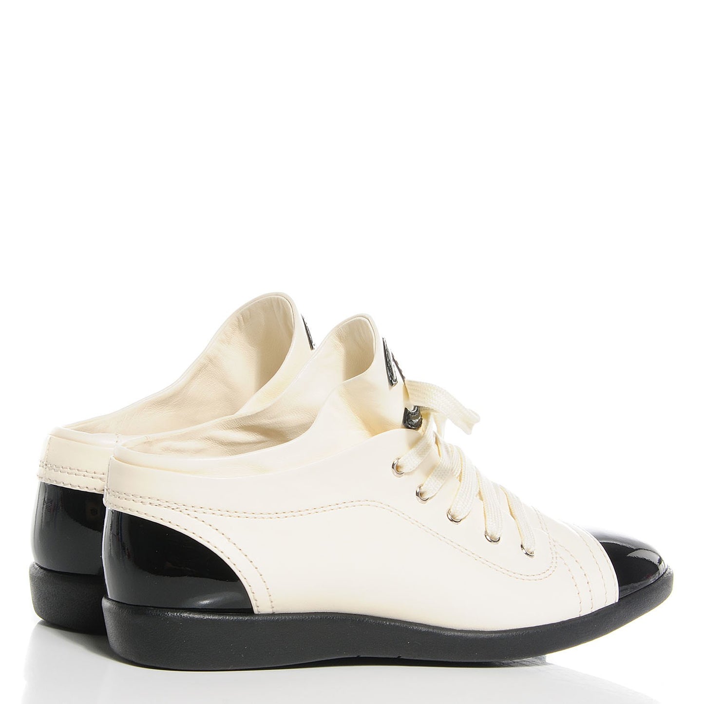 Lambskin Patent Cap Toe CC Sneakers 37.5 White Black
