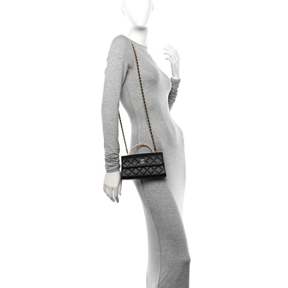 Chanel Lambskin Pearl Crystal Quilted Pearly Girl Handle Flap Phone Holder With Chain Black 2 of 11