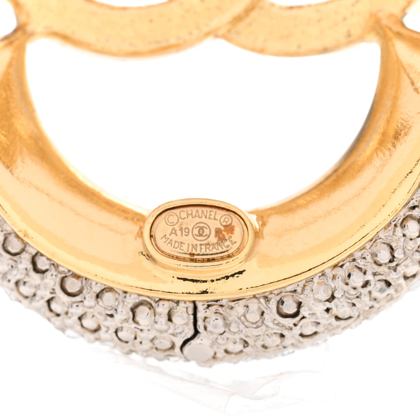 Metal Crystal Camelia CC Brooch Gold