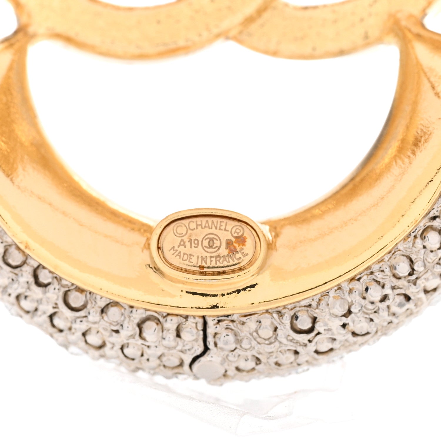 Chanel Metal Crystal Camelia CC Brooch Gold 4 of 4