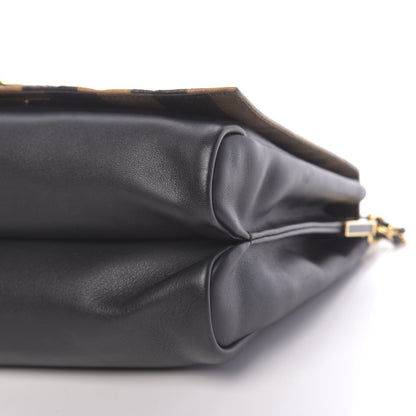 Fendi Calfskin Crocodile Embossed Striped Claudia Large Shoulder Bag Black 9 of 11