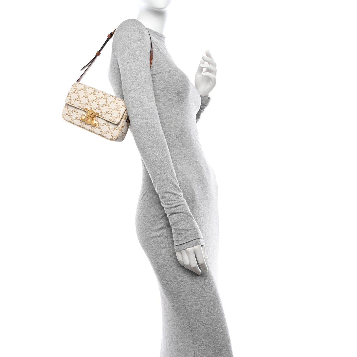 Canvas Calfskin Triomphe Shoulder Bag White