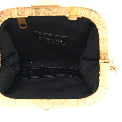 Balenciaga Metallic Textured Calfskin Logo Cloud Coin Purse With Strap Gold 5 of 11