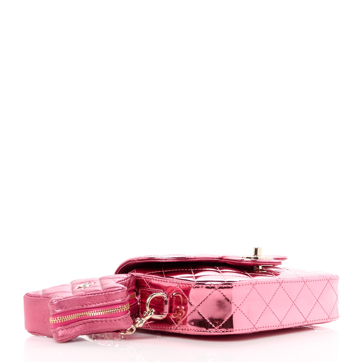 Chanel Mirror Calfskin Metallic Lambskin Quilted Hollywood Boulevard Mini Flap With Star Coin Purse Pink 4 of 13