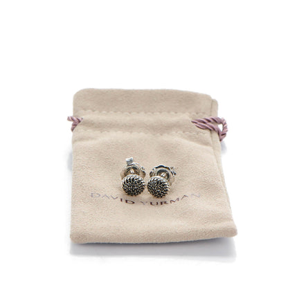 David Yurman Sterling Silver Pave Black Diamond 7mm Petite Earrings 5 of 5