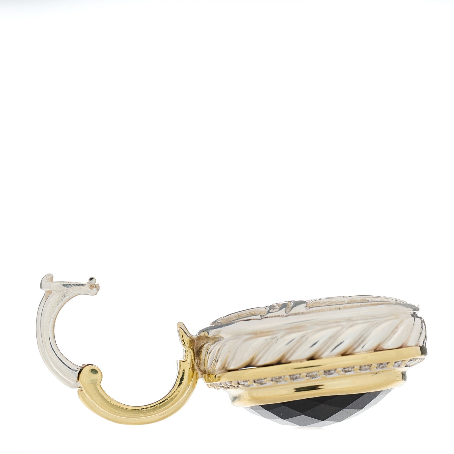 David Yurman Sterling Silver 18K Yellow Gold Diamond Smoky Quartz 14mm Albion Enhancer Pendant 4 of 4