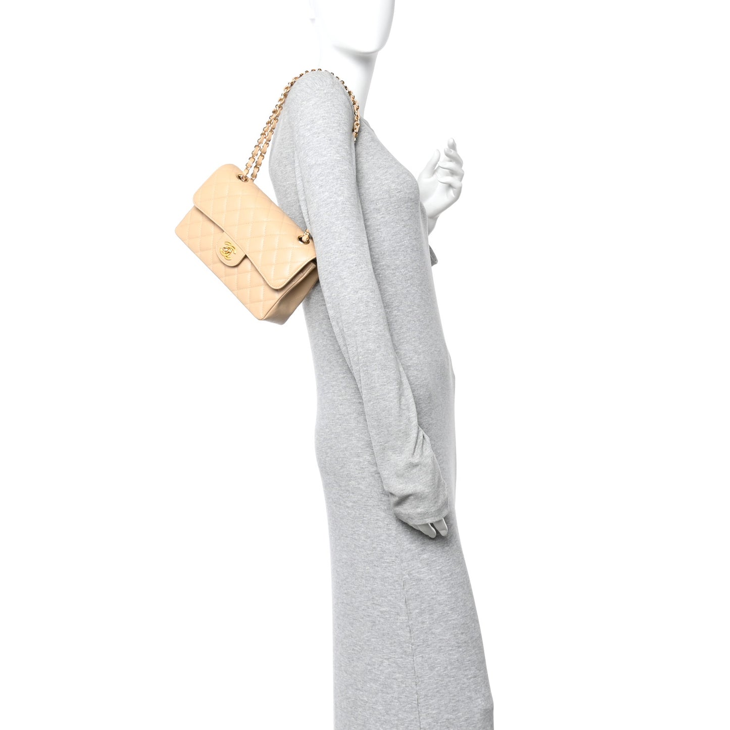 Caviar Quilted Small Double Flap Beige