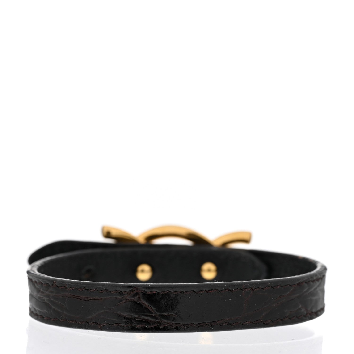 Saint Laurent Leather Cocco Babilas Bracelet Black Gold 3 of 4