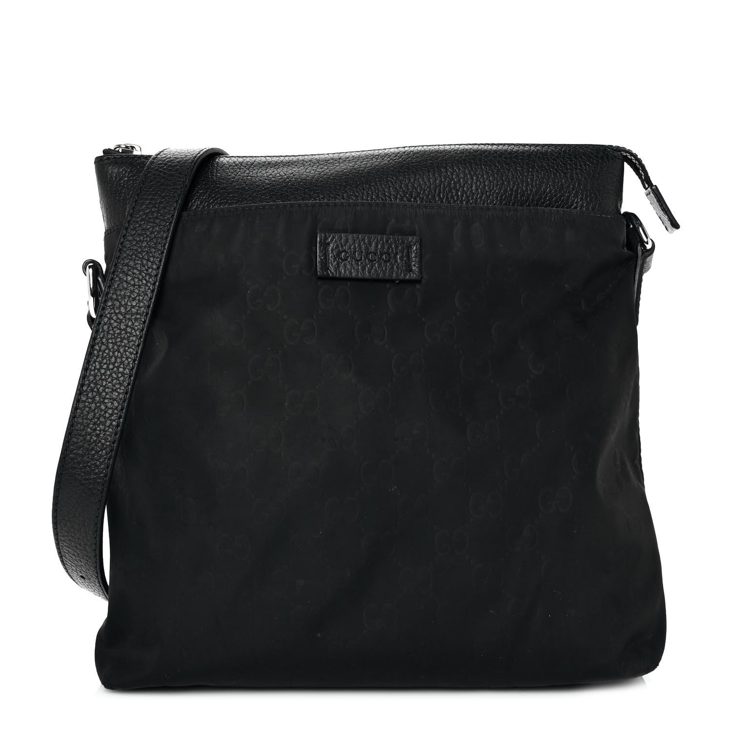 Gucci Nylon Monogram Dollar Calfskin Flat Messenger Bag Black 1 of 9