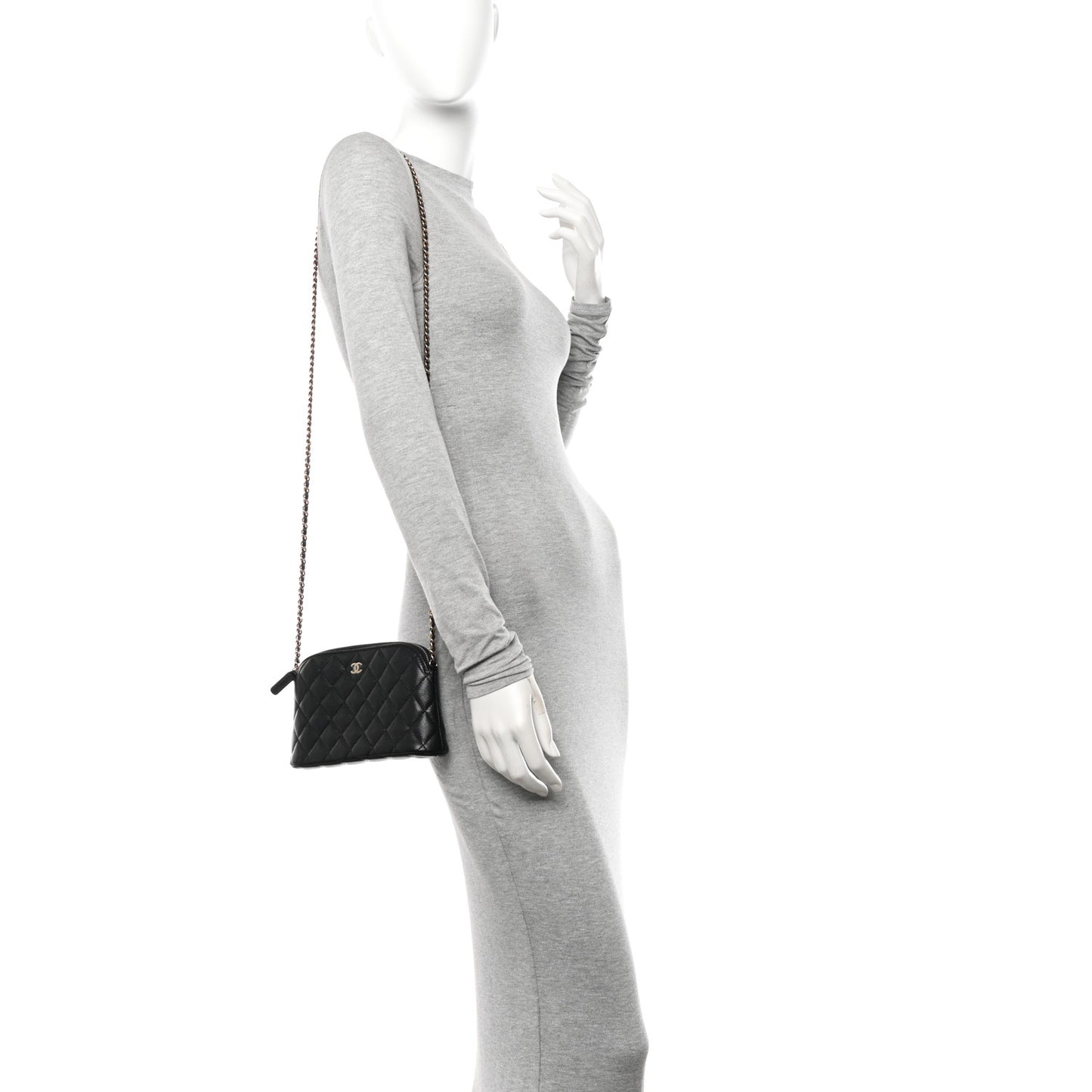Caviar Quilted Classic Clutch With Chain Black