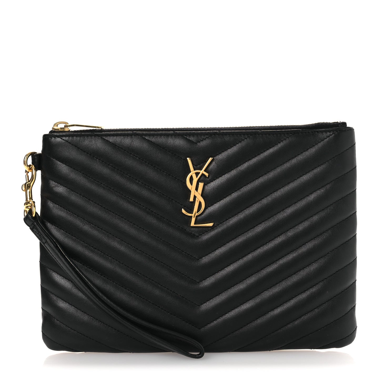 Calfskin Matelasse Chevron Monogram A5 Wristlet Black