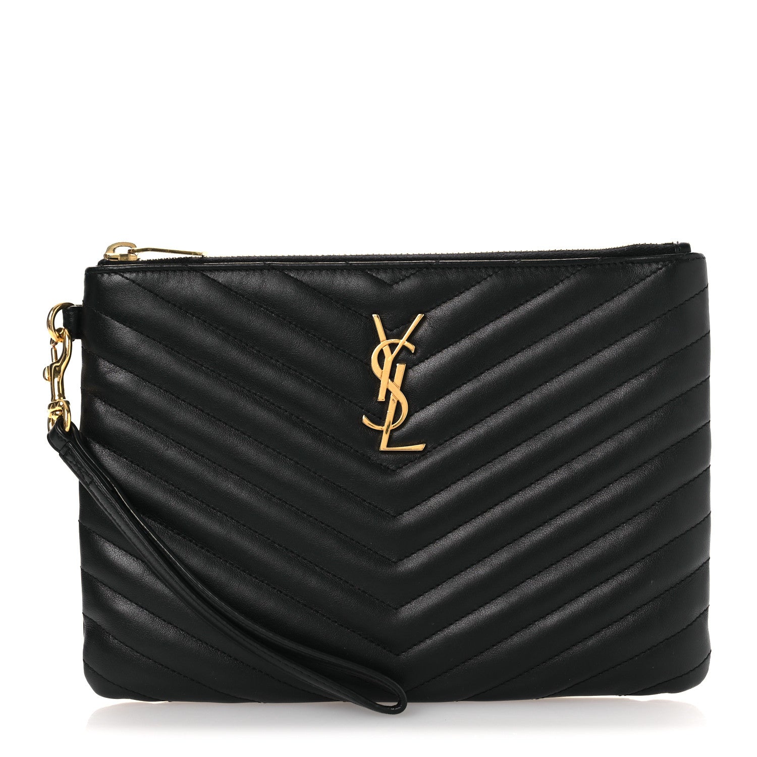 Saint Laurent Calfskin Matelasse Chevron Monogram A5 Wristlet Black 1 of 14