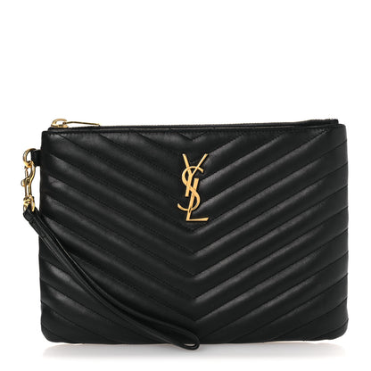Saint Laurent Calfskin Matelasse Chevron Monogram A5 Wristlet Black 1 of 14