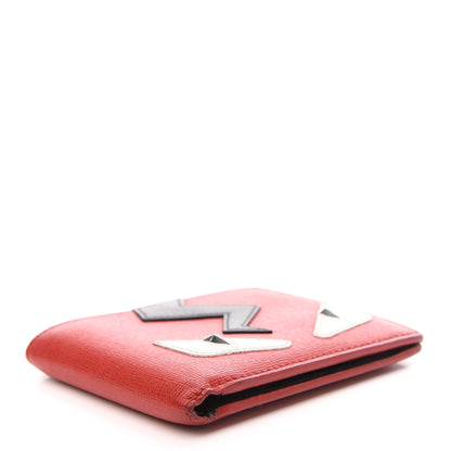 Fendi Vitello Elite Flamingo Lightning Monster Eyes Bi-Fold Wallet Rosso White Black 4 of 6