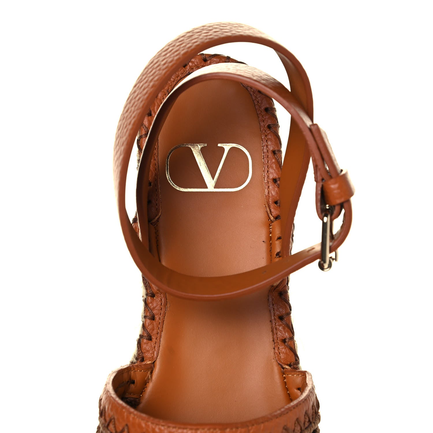 Valentino Garavani Calfskin Macrame Marrakech Ankle Strap Espadrilles 37 Brown 7 of 11