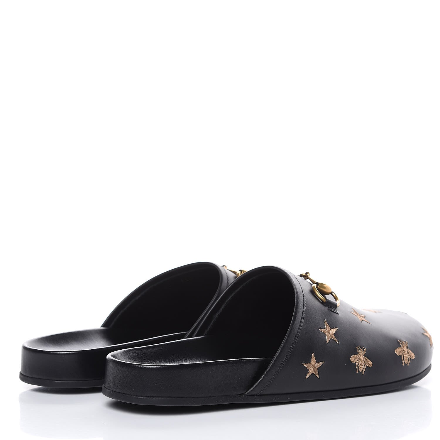 Gucci Calfskin Bee Star Embroidered Mens Horsebit River Slippers 10 Black 4 of 8