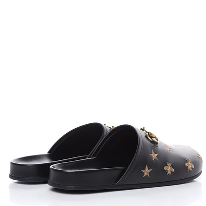 Gucci Calfskin Bee Star Embroidered Mens Horsebit River Slippers 10 Black 4 of 8
