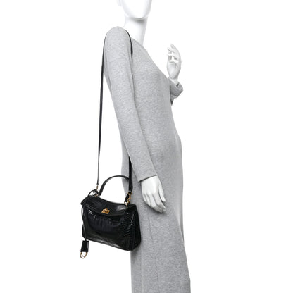Balenciaga Shiny Calfskin Crocodile Embossed Mini Rodeo Top Handle Handbag Black 3 of 17