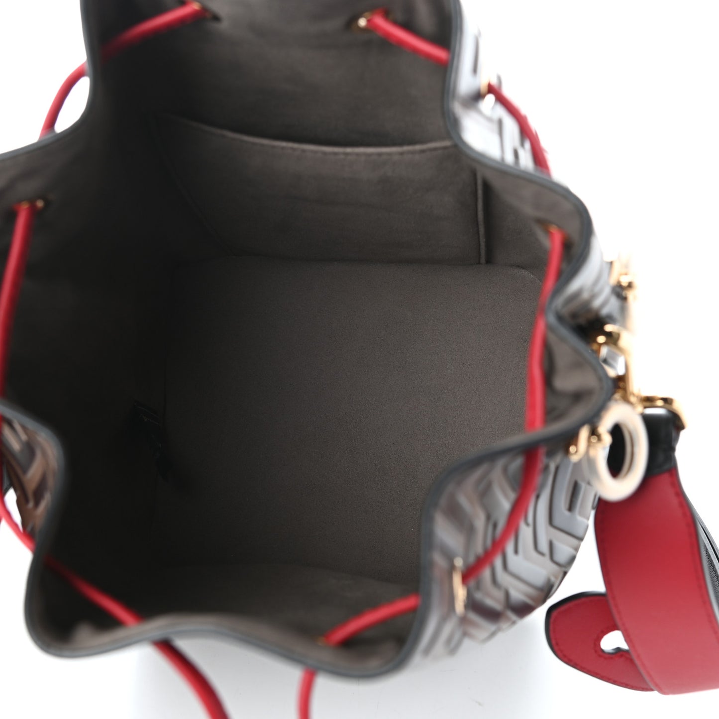 Vitello Grace F is Fendi Bi-Color FF 1974 Embossed Grande Mon Tresor Bucket Bag Maya Black Fragola