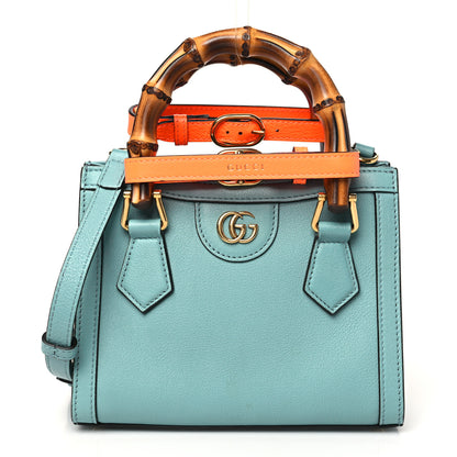 Gucci Textured Dollar Calfskin Web Mini Diana Tote Bag Dusty Azure Deep Orange 1 of 10