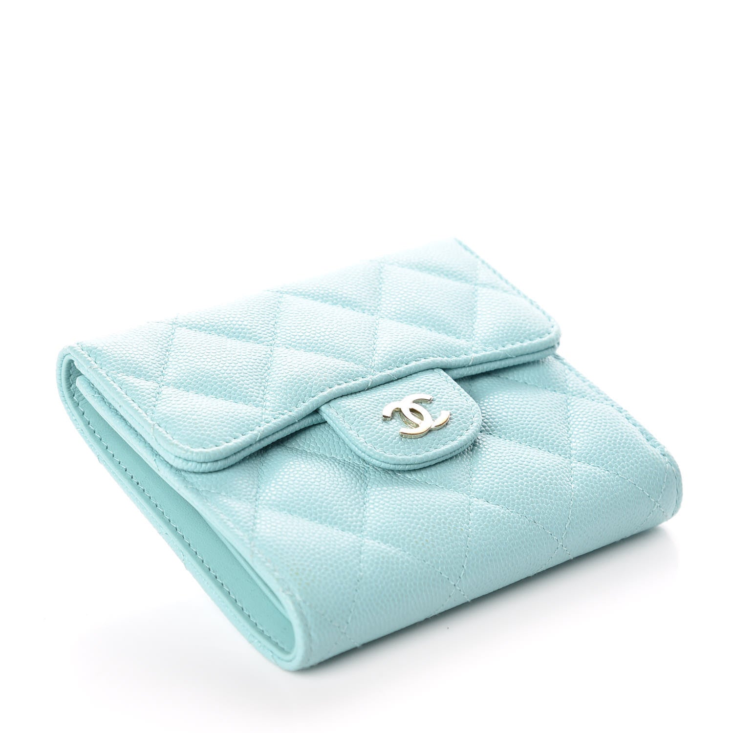 Chanel Caviar Quilted Compact Flap Wallet Light Blue 4 of 11
