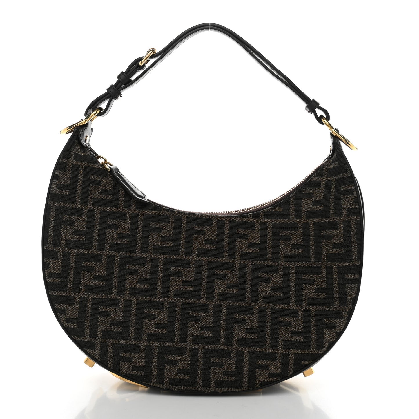 Fabric Jacquard Vitello Grace FF 1974 Small Fendigraphy Hobo Bag Tobacco Moro Ebano
