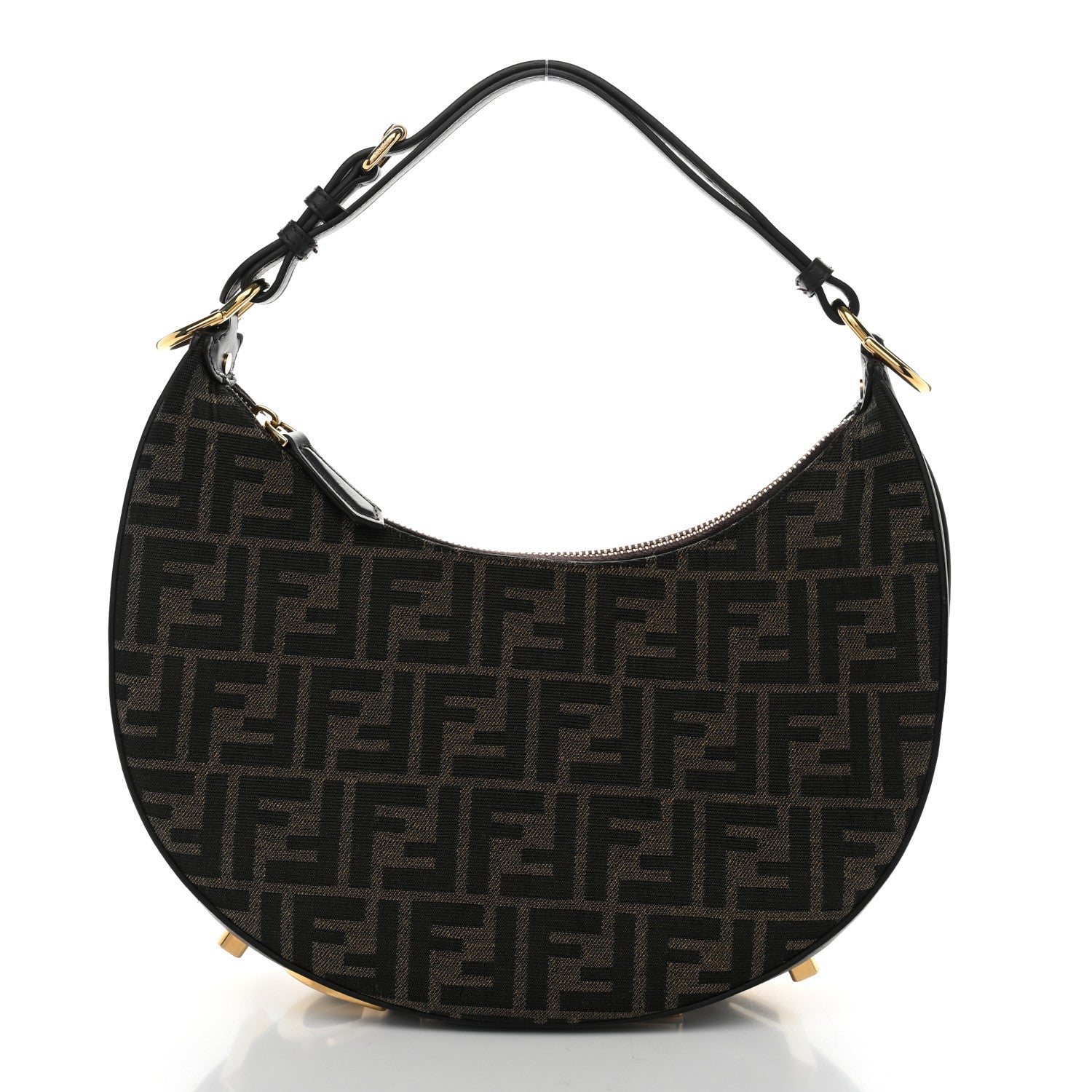 Fendi Fabric Jacquard Vitello Grace FF 1974 Small Fendigraphy Hobo Bag Tobacco Moro Ebano 1 of 11