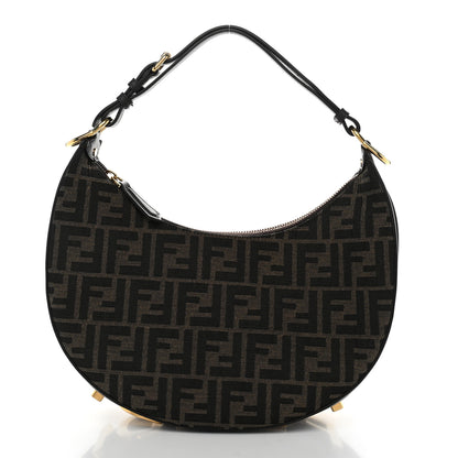 Fendi Fabric Jacquard Vitello Grace FF 1974 Small Fendigraphy Hobo Bag Tobacco Moro Ebano 1 of 11