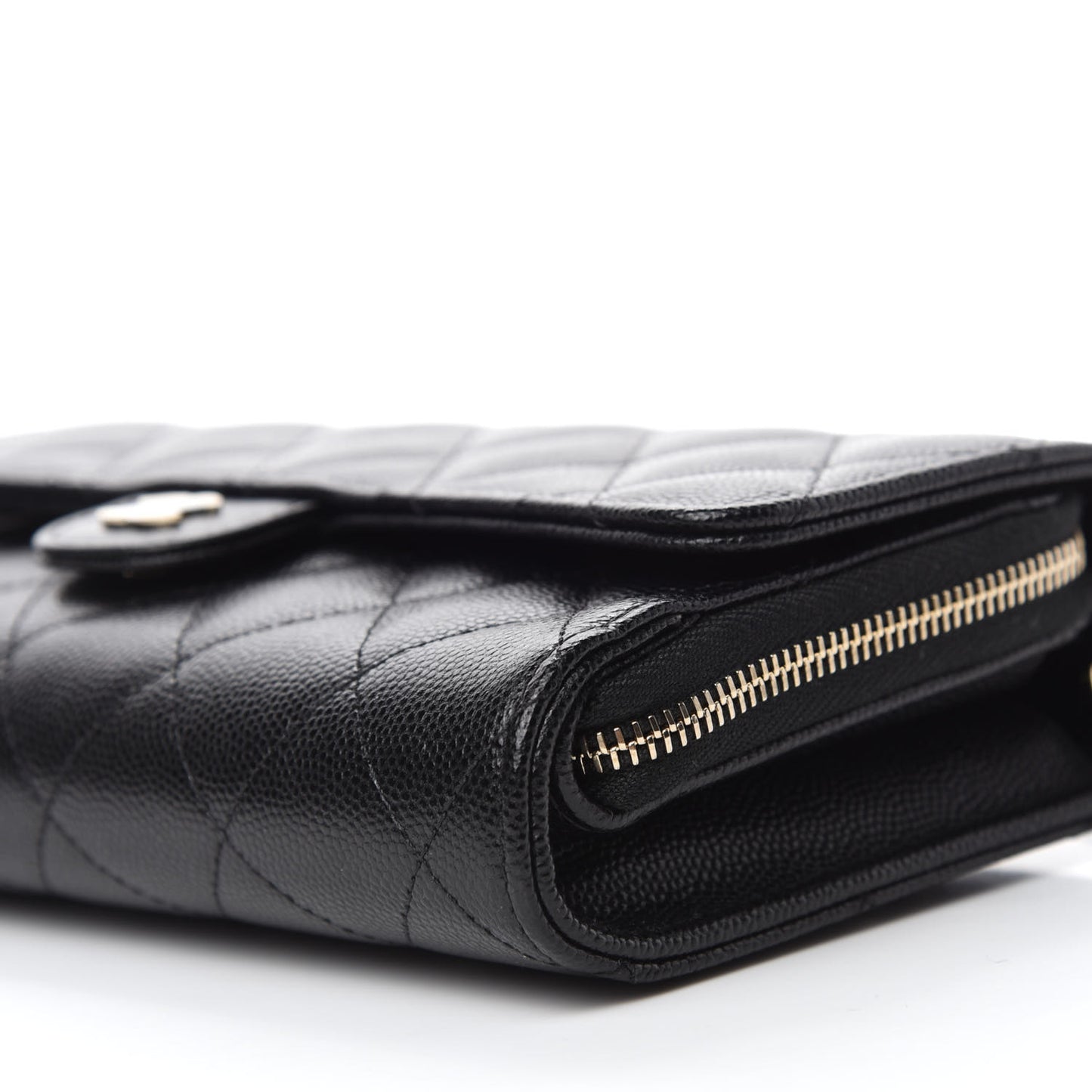 Caviar Quilted Phone Holder Wallet on Removable Chain Black
