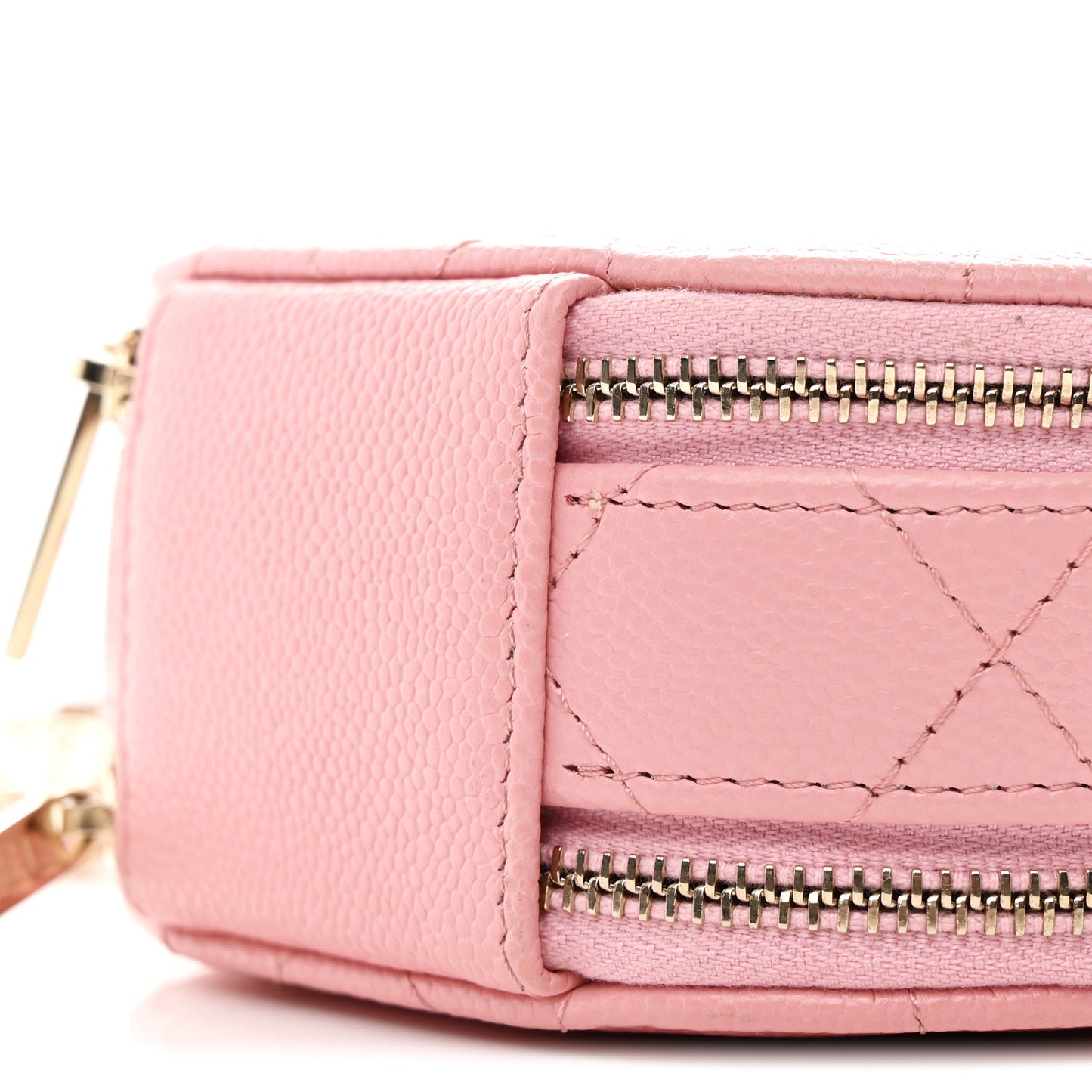 Caviar Quilted Round Handle With Care Vanity With Chain Pink