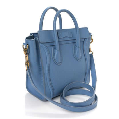 Celine Drummed Calfskin Nano Luggage Azure 3 of 9