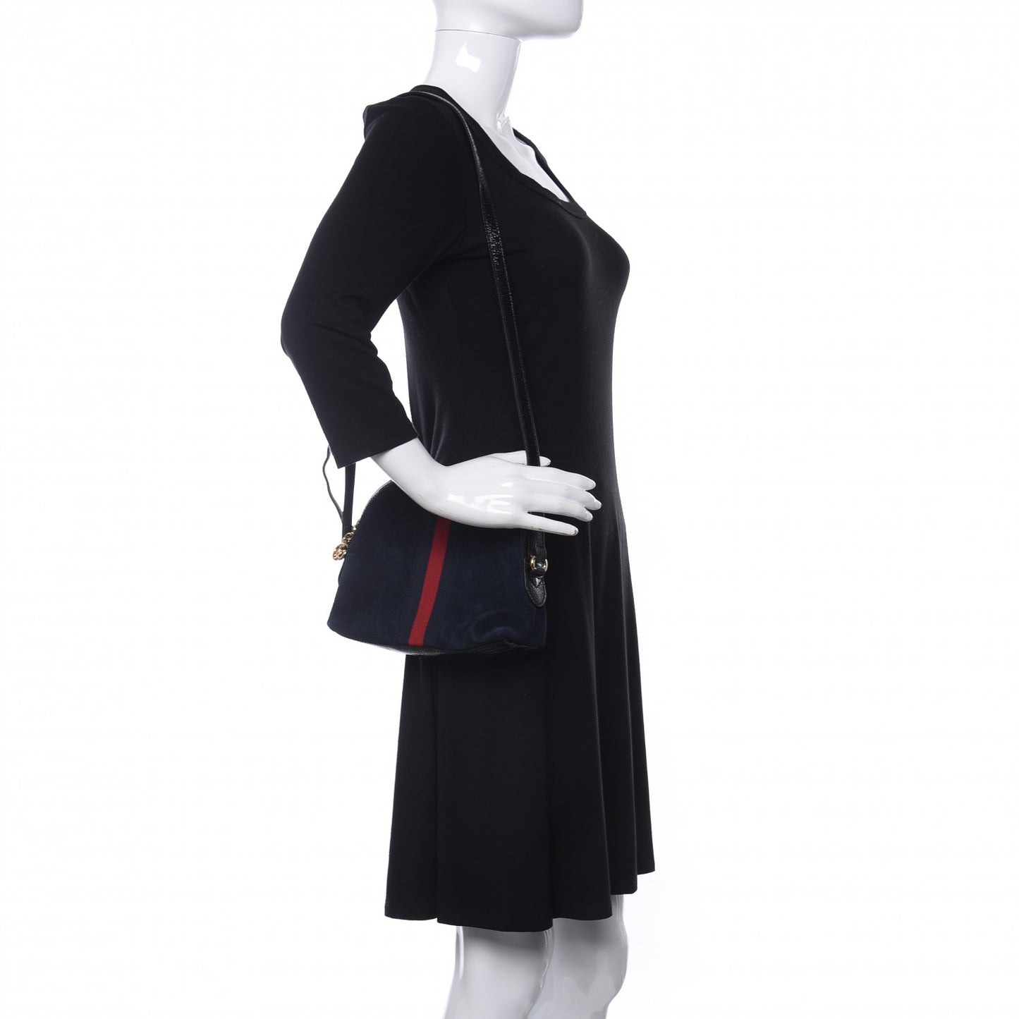 Suede Patent Web Small Ophidia Dome Shoulder Bag Blue Black