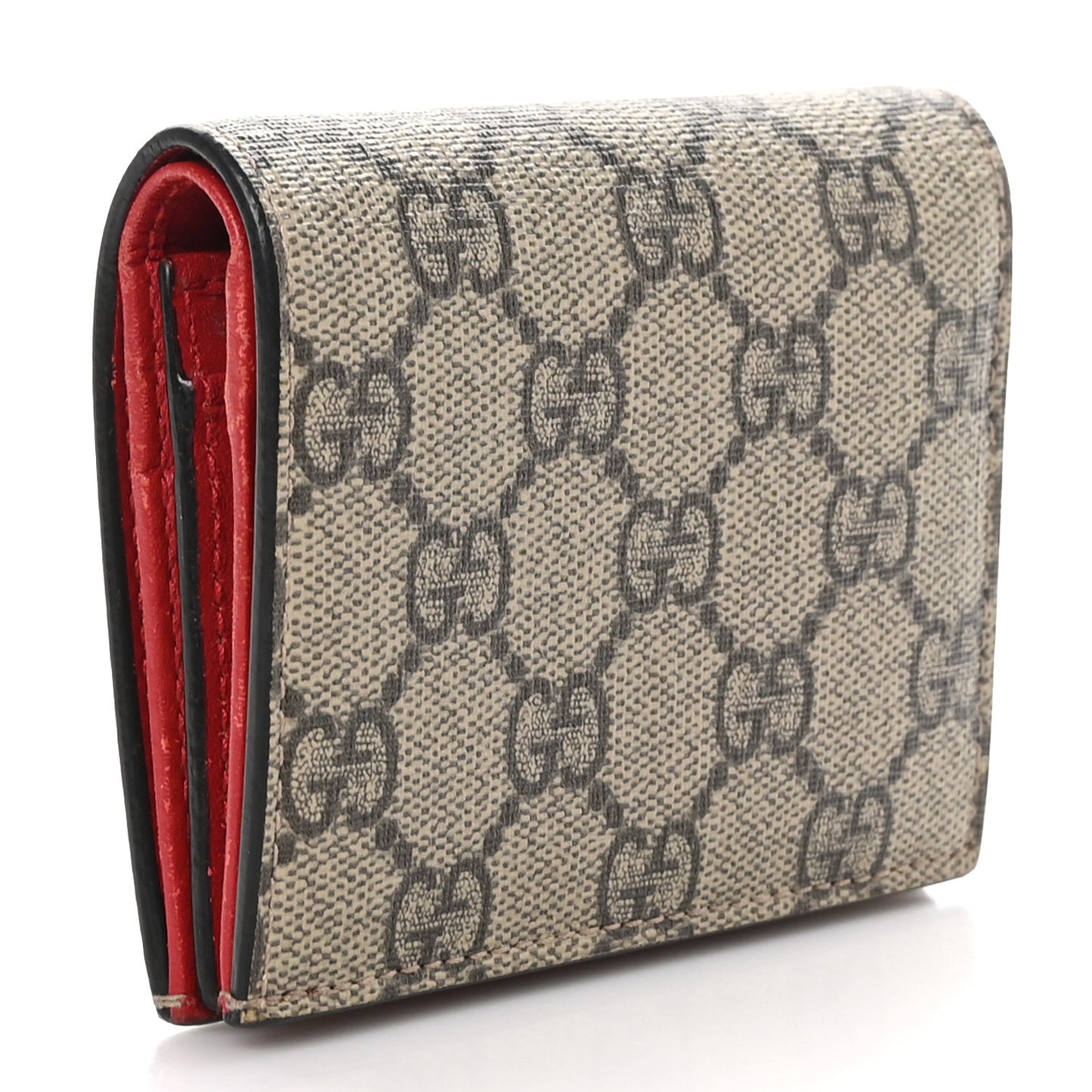 GG Supreme Monogram Cherry Embellished Card Case Wallet Hibiscus Red