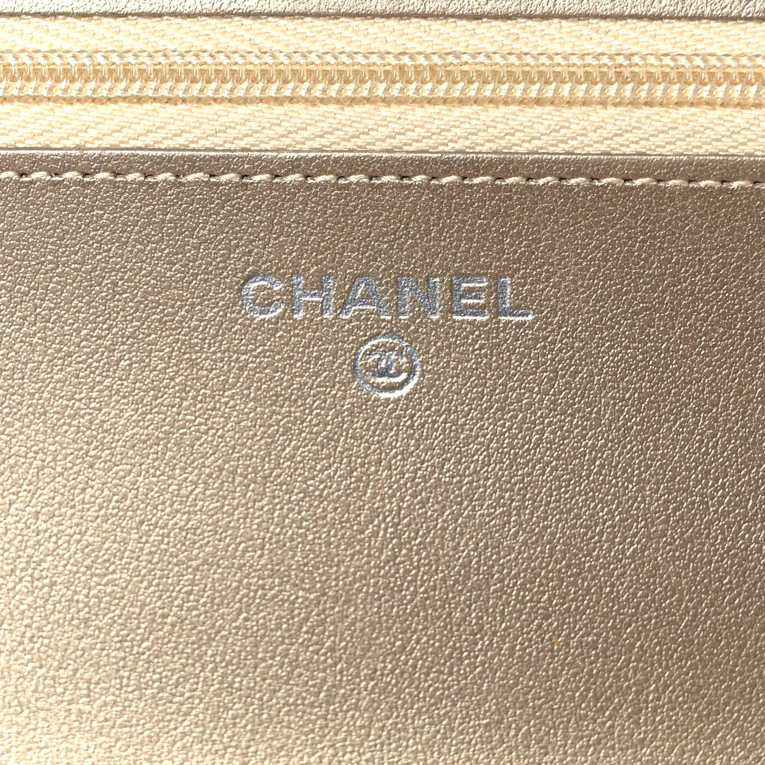 Chanel Metallic Lambskin Quilted Wallet On Chain WOC Gold Black 5 of 9
