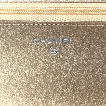 Chanel Metallic Lambskin Quilted Wallet On Chain WOC Gold Black 5 of 9