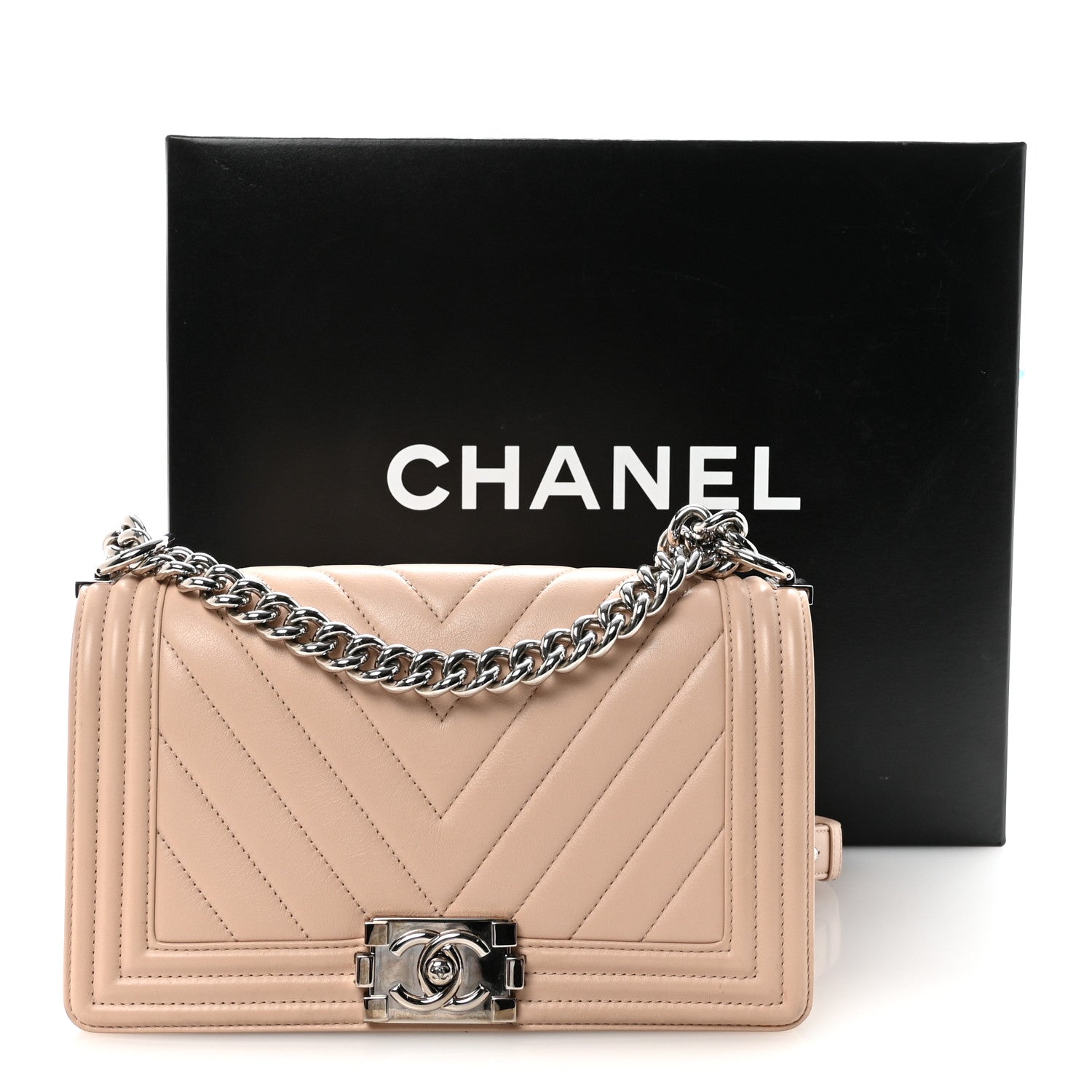 Chanel Calfskin Chevron Quilted Medium Boy Flap Light Pink 11 of 11