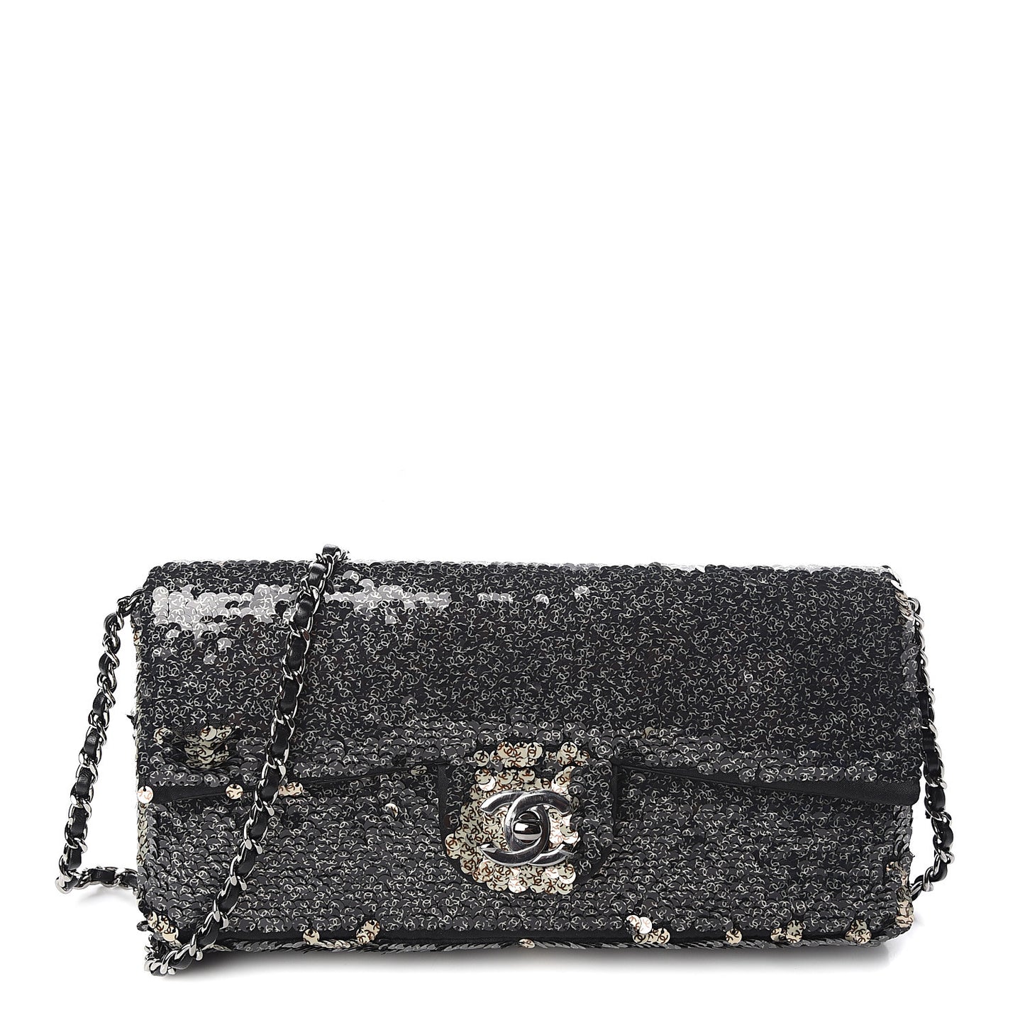 Sequin Mini Flap Beige Black
