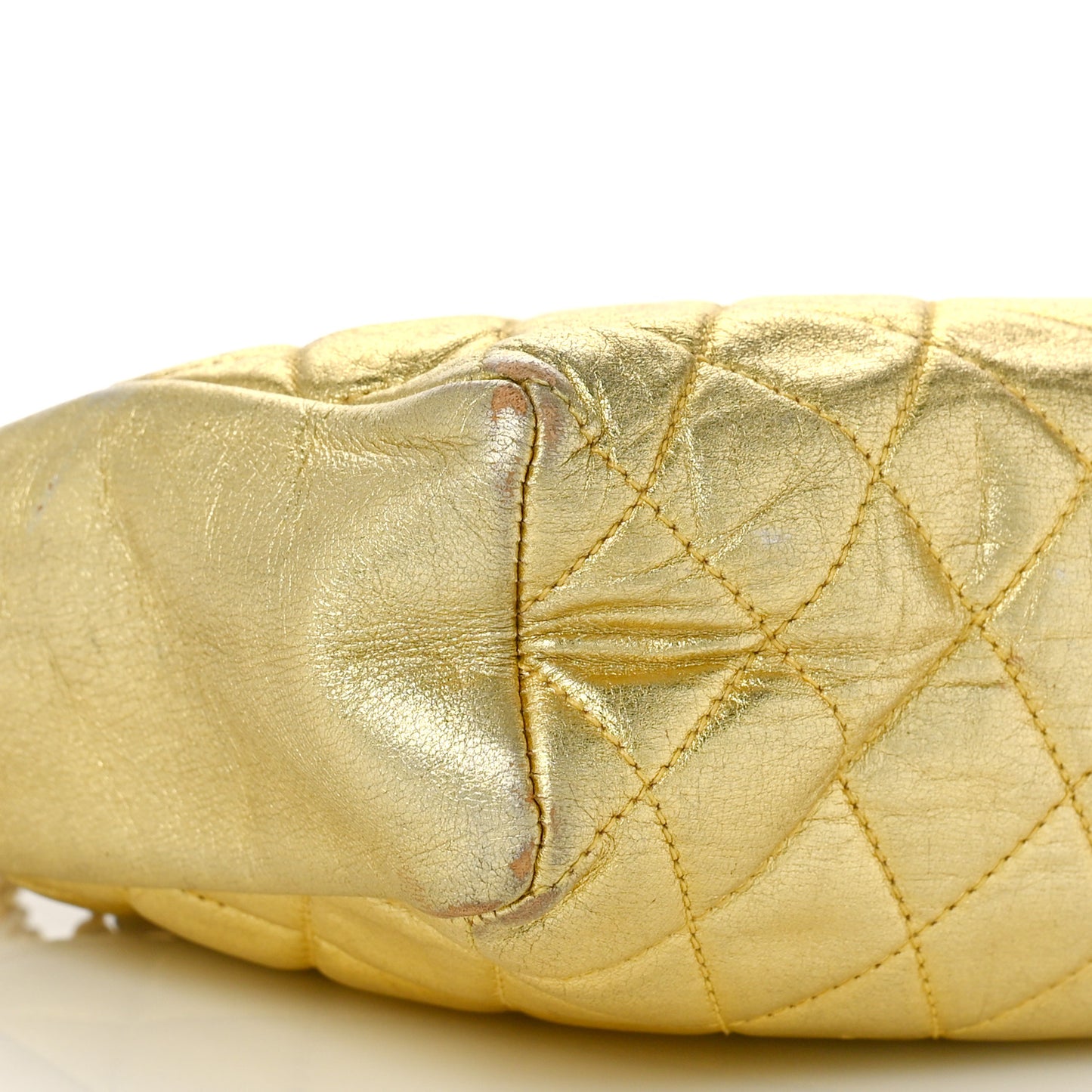 Metallic Lambskin Crystal Quilted Shoulder Bag Gold