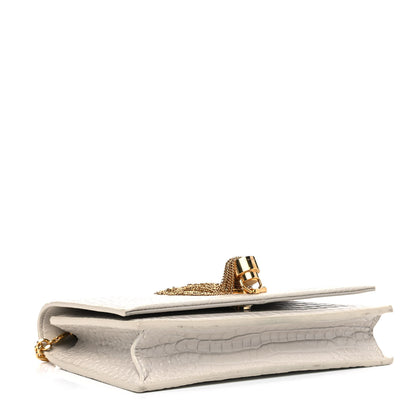 Saint Laurent Calfskin Crocodile Embossed Kate Monogram Tassel Chain Wallet Crema Soft 3 of 6