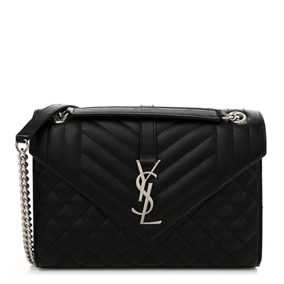 Saint Laurent Grain De Poudre Textured Mixed Matelasse Triquilt Medium Monogram Satchel Black 1 of 10