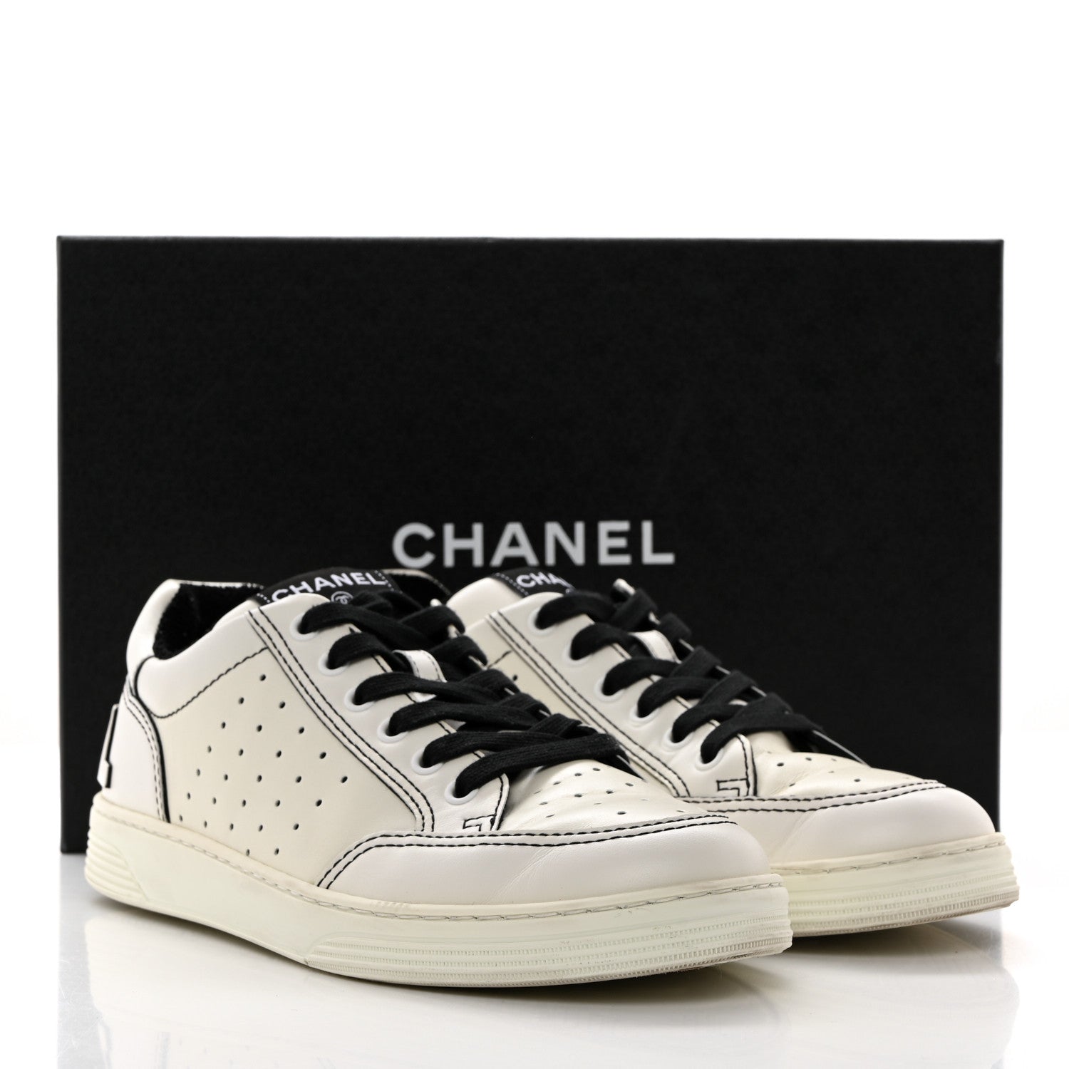 Chanel Calfskin Womens Logo Sneakers 39 White Black 10 of 10